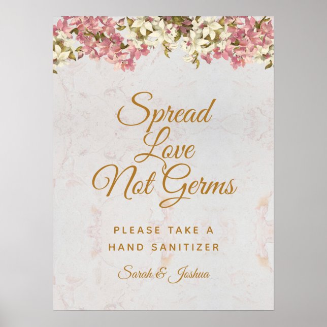 Spread Love Not Germs Pink Orchids Script Wedding Poster (Front)