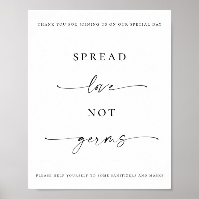 Spread Love Not Germs Sanitizer Station Wedding  Poster (Front)