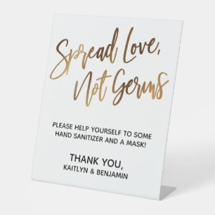 Spread Love, Not Germs Simple Gold Typography Pedestal Sign
