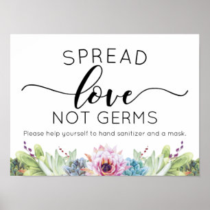 Spread Love Not Germs Succulent Watercolor Poster