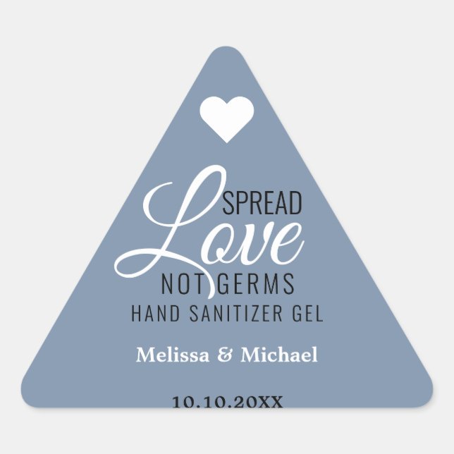Spread Love Not Germs Wedding Favour Dusty Blue Triangle Sticker (Front)