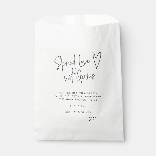 Spread Love Not Germs Wedding Guest Face Mask Favour Bags (Front)