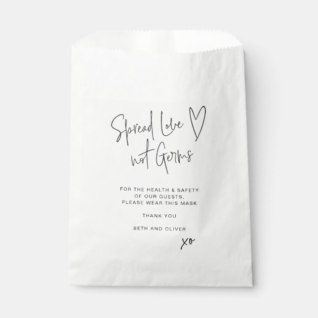 Spread Love Not Germs Wedding Guest Face Mask Favour Bags (Front)