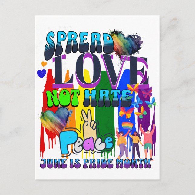 Spread Love, Not Hate | June is Pride Month Postcard (Front)