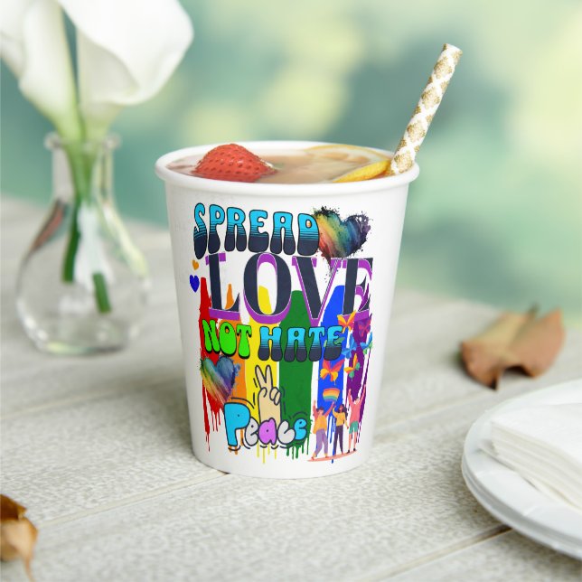 Spread Love Not Hate | LGBTQI+ Pride Paper Cups (Insitu)