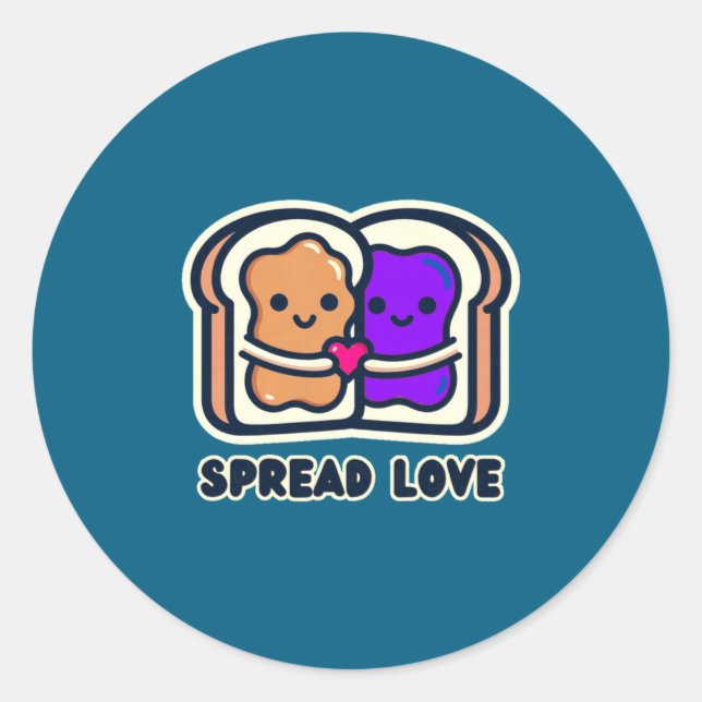 Spread Love Peanut Butter And Jelly Valentine Desi Classic Round Sticker (Front)