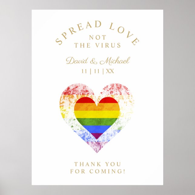 Spread Love Pride Rainbow Heart LGBT Wedding Poster (Front)