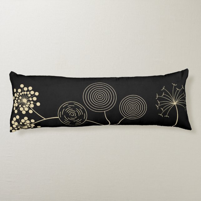 `Spread of Love` Golden Black Abstract Flowers Body Cushion (Back)