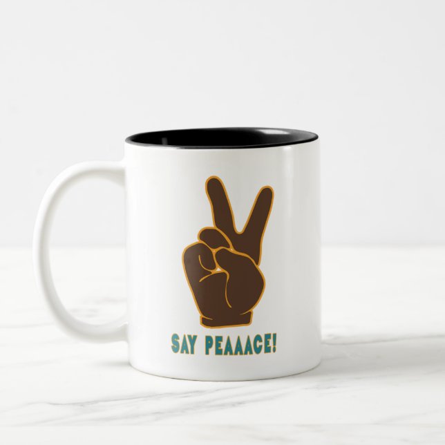 Spread Peace Not Fear Hand Sign Two Tone Mugs (Left)
