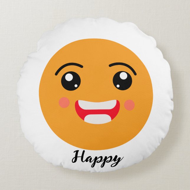 Spread Smiles on Emoji Day: Happy Emoji Collection Round Cushion (Front)