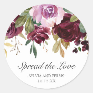 Spread The Love Moody Plum Floral Wedding Favour Classic Round Sticker