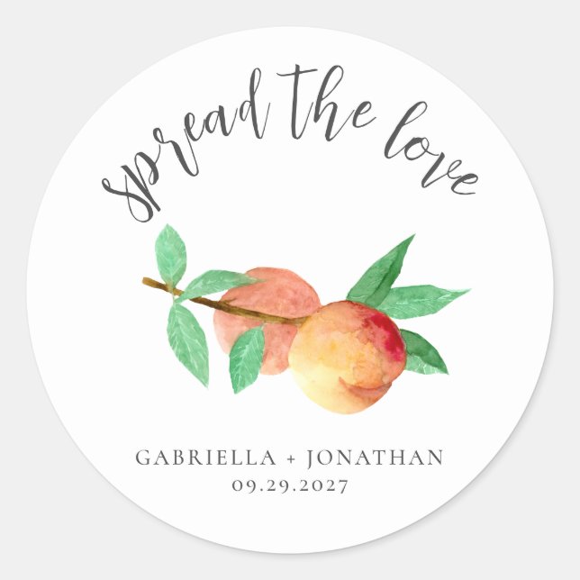 Spread The Love Peach Jam Wedding Favor Classic Round Sticker (Front)