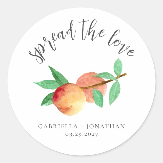 Spread The Love Peach Jam Wedding Favour Classic Round Sticker (Front)