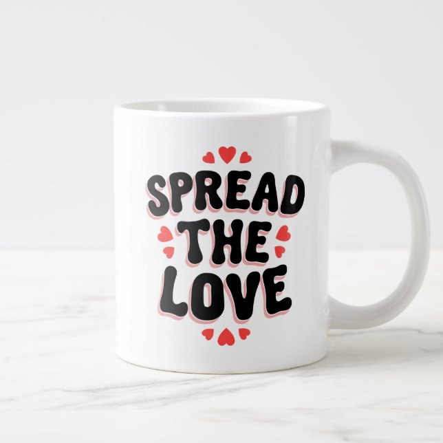 "Spread the Love Retro Heart Design Large Coffee Mug (Right)