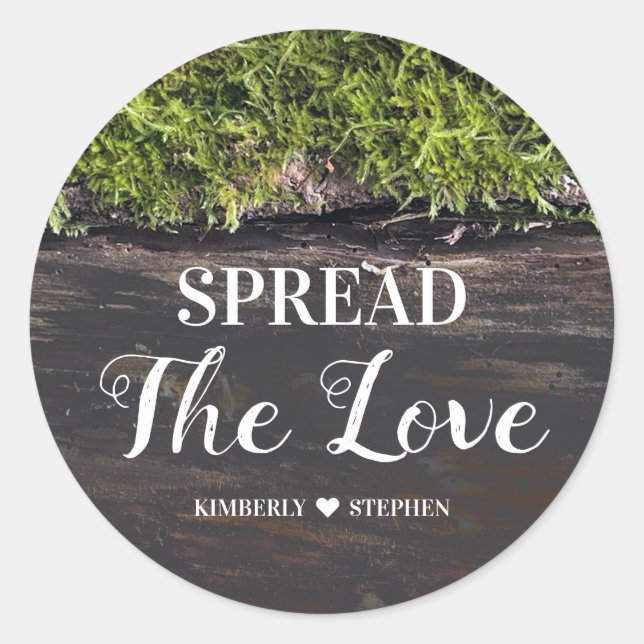 Spread The Love Rustic Wedding Favour Classic Round Sticker (Front)