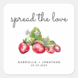 Spread The Love Strawberry Jam Wedding Favor Square Sticker