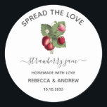 Spread The Love Strawberry Jam Wedding  Favour  Classic Round Sticker<br><div class="desc">Vintage Strawberry illustration wedding favour tag ,  spread the love. This is a template ready for you to add your details to.</div>