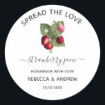 Spread The Love Strawberry Jam Wedding  Favour  Classic Round Sticker<br><div class="desc">Vintage Strawberry illustration wedding favour tag ,  spread the love. This is a template ready for you to add your details to.</div>