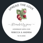Spread The Love Strawberry Jam Wedding  Favour  Classic Round Sticker<br><div class="desc">Vintage Strawberry illustration wedding favour tag ,  spread the love. This is a template ready for you to add your details to.</div>