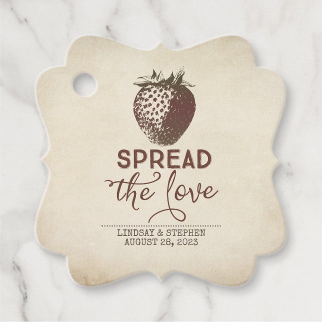 Spread The Love Strawberry Wedding Favour Tags (Front)
