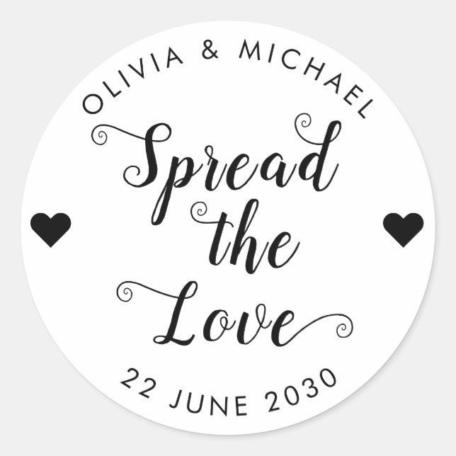 Spread the Love Wedding Party Jam Jelly Jar Favour Classic Round Sticker (Front)