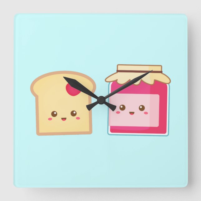 Spread the love with Cute Toast and Jam Square Wall Clock (Front)