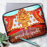 Spread the sparkle quote gold face on red carousel laptop sleeve<br><div class="desc">“Spread the sparkle”. You can almost feel the oom-pa-pa music, crashing symbols, and the up & down and round & round movement of the merry-go-round whenever you use this gold and red carousel face medallion close-up photo neoprene laptop sleeve. This laptop sleeve comes in three sizes: 15", 13", and 10”....</div>