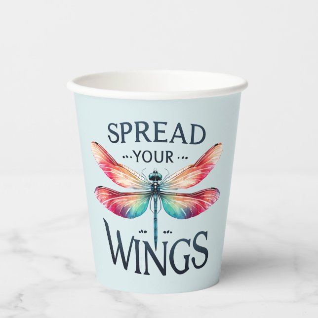 Spread Your Wings - Artistic Dragonfly Paper Cups (Front)