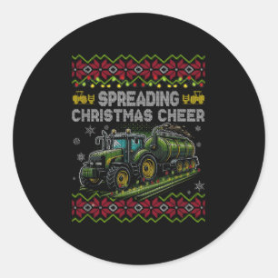 Spreading Christmas Cheer Farming Tractor Ugly Swe Classic Round Sticker