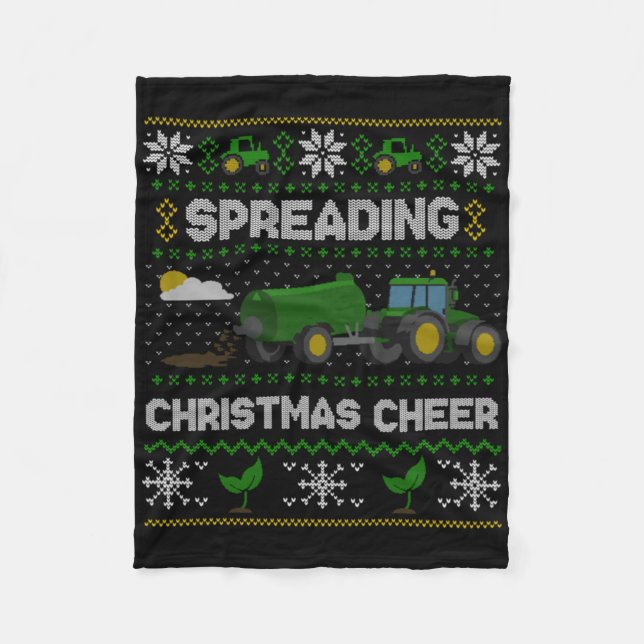 Spreading Christmas Cheer Farming Tractor Ugly Swe Fleece Blanket (Front)