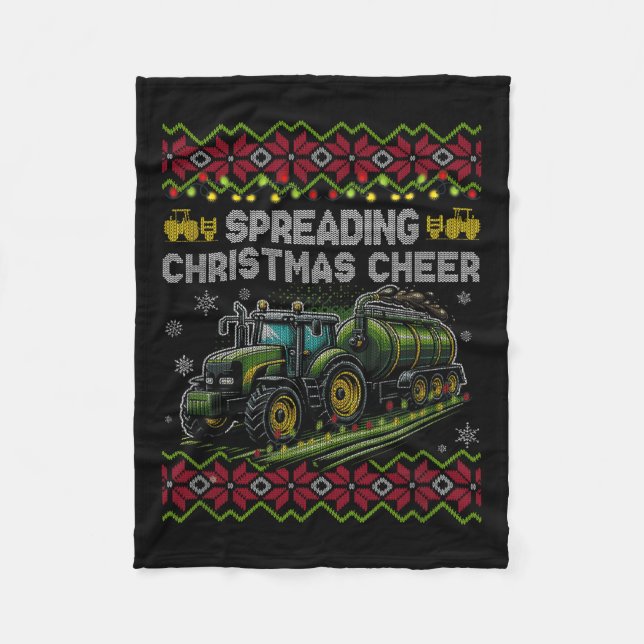 Spreading Christmas Cheer Farming Tractor Ugly Swe Fleece Blanket (Front)