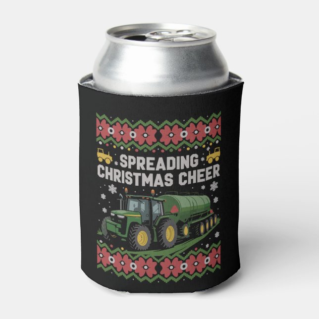 Spreading Xmas Cheer Farming Tractor Ugly Sweat Can Cooler (Can Front)