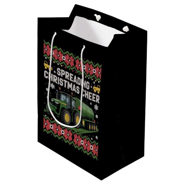 Spreading Xmas Cheer Farming Tractor Ugly Sweat Medium Gift Bag (Front Angled)