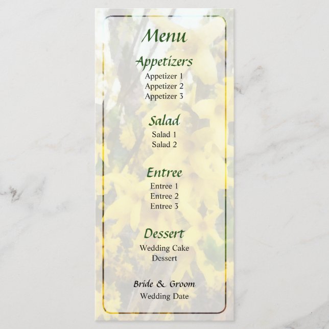 Sprig of Forsythia Wedding Menu (Front)