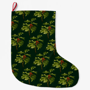 Sprig of Holly Christmas Red Berry Large Christmas Stocking