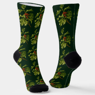 Sprig of Holly Christmas Red Berry Socks