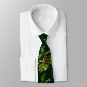 Sprig of Holly Christmas Red Berry  Tie