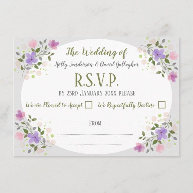 Sprigs of Flowers On a Wedding Reply Enclosure Card (Front)