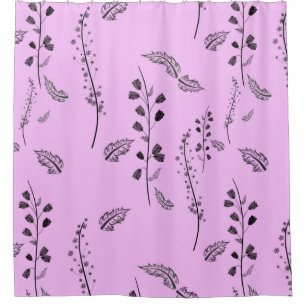 Sprigs with flowers on pink. shower curtain