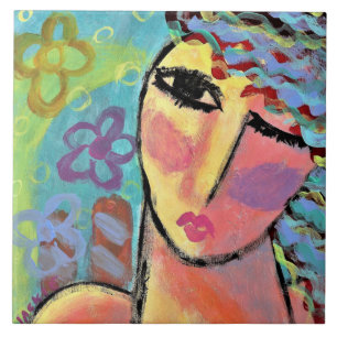 Spring Abstract Portrait of a Woman Tile