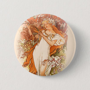 Spring - Alphonse Mucha Art Nouveau 6 Cm Round Badge