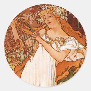 Spring - Alphonse Mucha Art Nouveau Classic Round Sticker