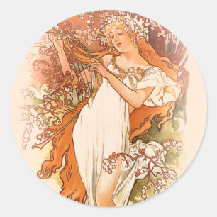 Spring - Alphonse Mucha Art Nouveau Classic Round Sticker