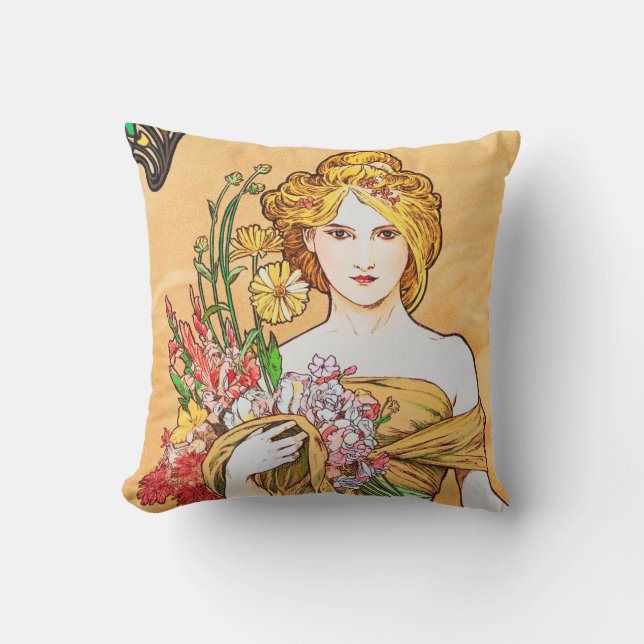 Spring, Alphonse Mucha Cushion (Front)