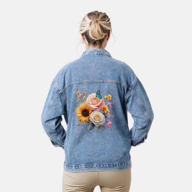 Spring and Summer Blooming Florals Denim Jacket (Model)
