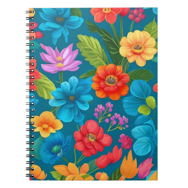 Spring and Summer Colourful Floral Pattern Notebook (Front)