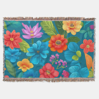 Spring and Summer Colourful Floral Pattern Throw Blanket