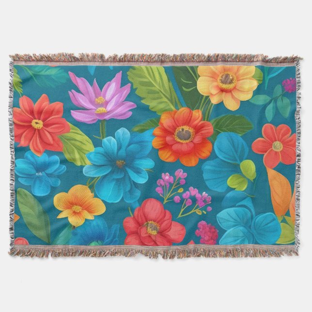 Spring and Summer Colourful Floral Pattern Throw Blanket (Front)