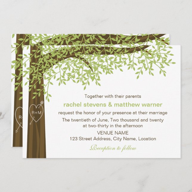 Spring and Summer Heart Tree Wedding Invitation (Front/Back)