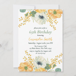 Spring  Anemone Flower Orange & White  Birthday  Invitation